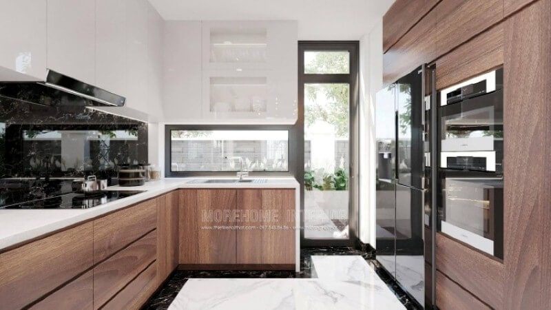 Có thể nói trong bố trí nội thất phòng bếp đặc biệt là biệt thự, nhà phố thì mặt bếp lại càng được chú trọng, các vật liệu dần đổi mới để đạt tới sự hoàn hảo, vì thế không thể thiếu sót chất liệu đá ốp bếp nhân tạo màu trắng kết hợp đá ốp bếp màu đen chỉ trắng vừa đẹp vừa sang như trong đây. Hiện nay, các dòng đá như đá nhân tạo LG, đá thạch anh hay đá nhân tạo LG,.. đều được Morestone thương hiệu thi công đá ốp bếp uy tín của Morehome sử dụng.
